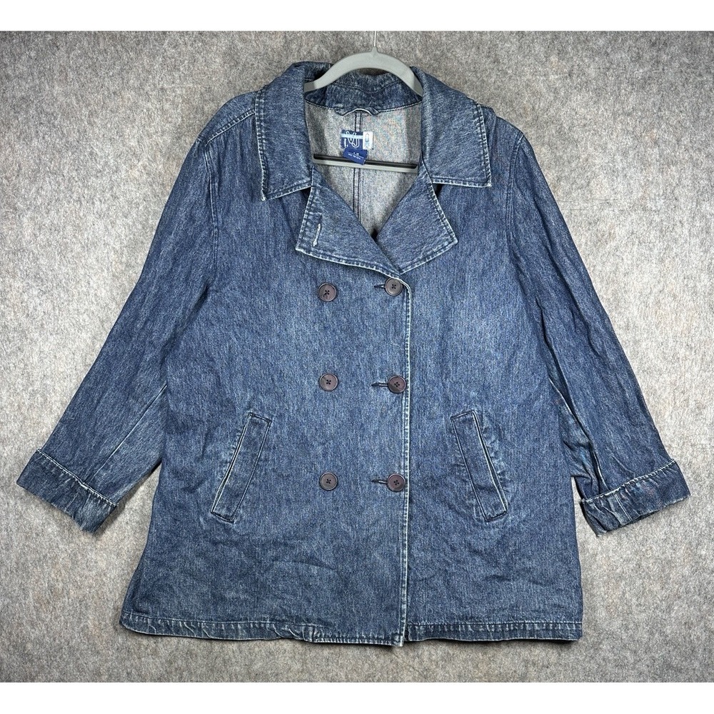 Venezia Denim Jacket Womens 18/20 Blue Trench Coat Y2K Plus Size Vintage